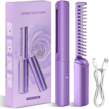 Rechargeable Mini Adjustable Hair Straightener Hot Comb 💥