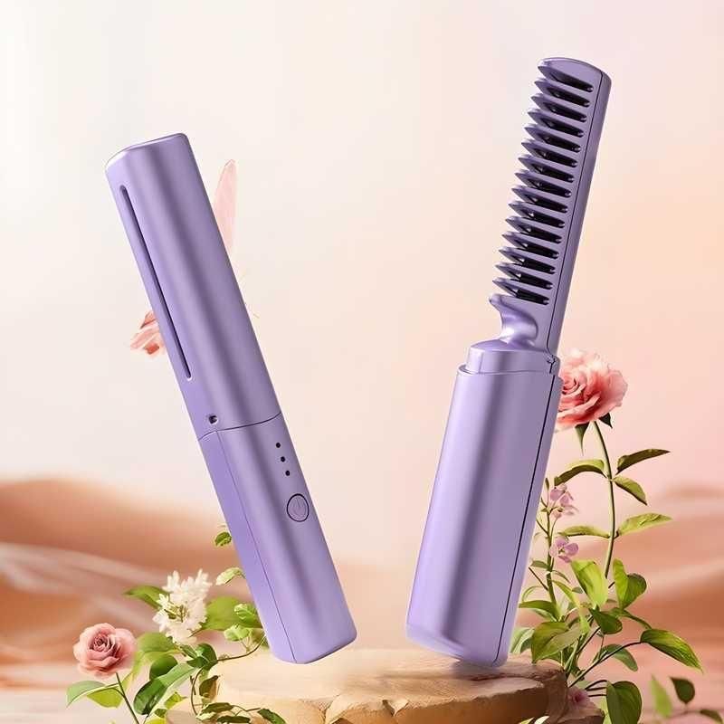 Rechargeable Mini Adjustable Hair Straightener Hot Comb 💥