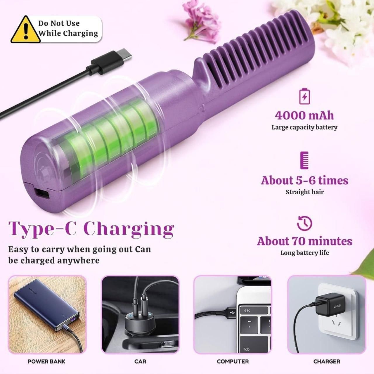 Rechargeable Mini Adjustable Hair Straightener Hot Comb 💥