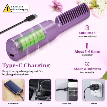 Rechargeable Mini Adjustable Hair Straightener Hot Comb 💥