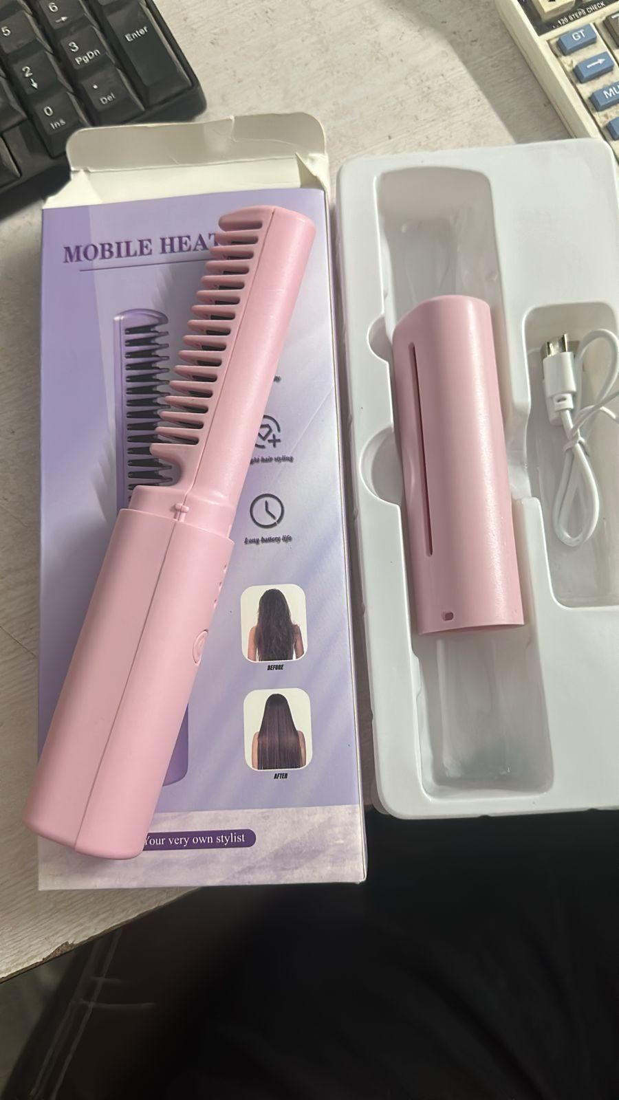 Rechargeable Mini Adjustable Hair Straightener Hot Comb 💥
